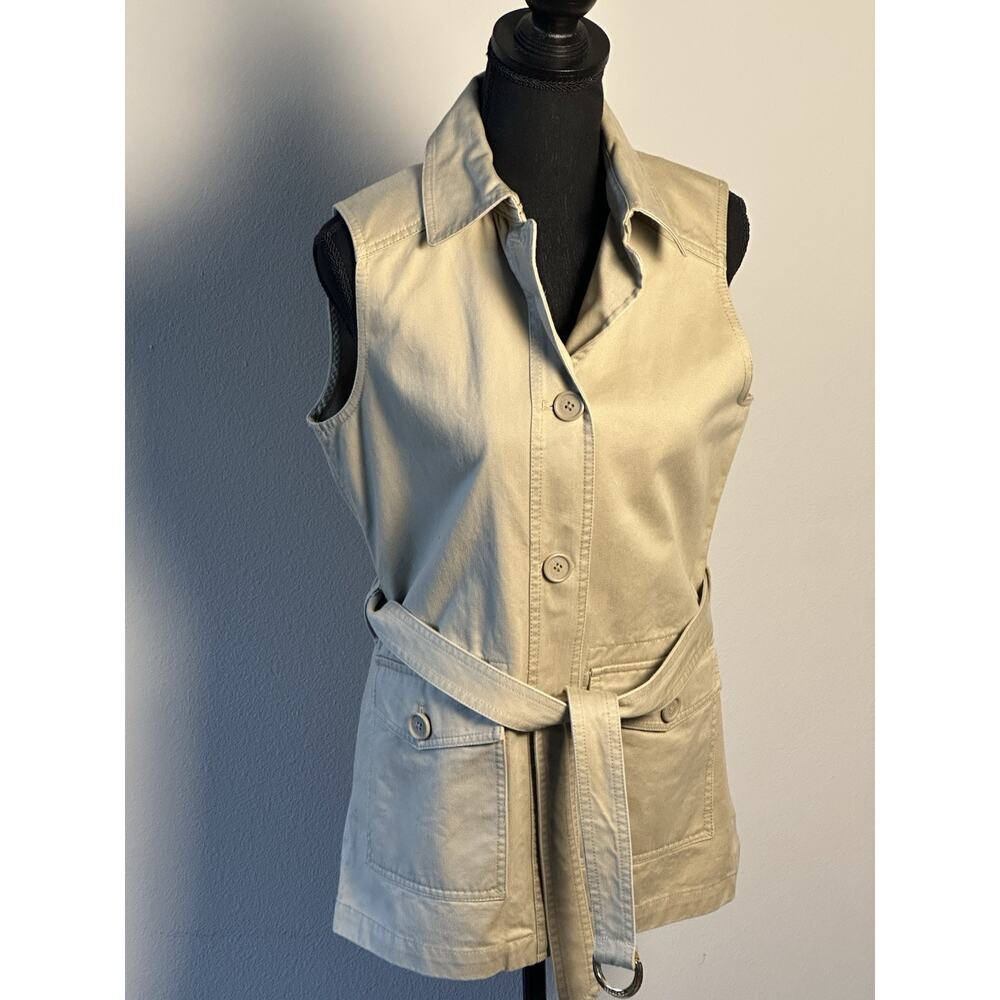 Women's C. Wonder Safari Khaki Vest Collard (XS) Military Belted Vest Tan Beige